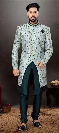 Blue color IndoWestern Dress in Jacquard fabric with Weaving work : 1859171