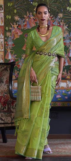 Festive Green color Saree in Organza Silk fabric with Classic Weaving work : 1859215