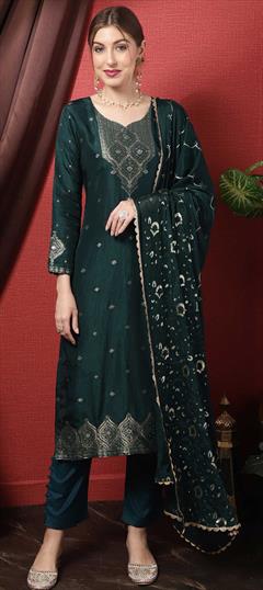 Festive, Reception Blue color Salwar Kameez in Art Silk, Silk fabric with Straight Stone, Thread, Weaving work : 1859381