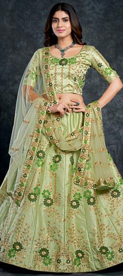 Festive, Reception, Wedding Green color Lehenga in Silk fabric with A Line Gota Patti, Stone, Thread, Zari work : 1859410