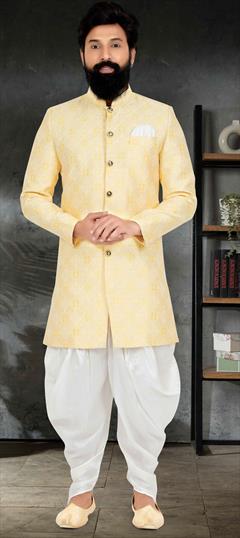 Yellow color IndoWestern Dress in Jacquard fabric with Weaving work : 1859545
