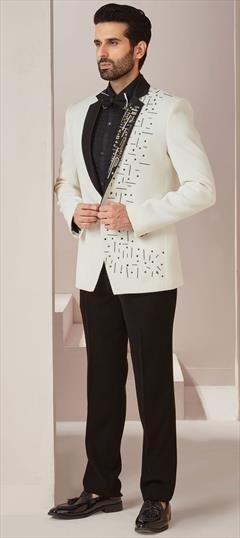 White and Off White color Tuxedo in Imported fabric with Embroidered, Thread work : 1859888