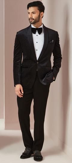 Black and Grey color Tuxedo in Imported fabric with Embroidered, Thread work : 1859890