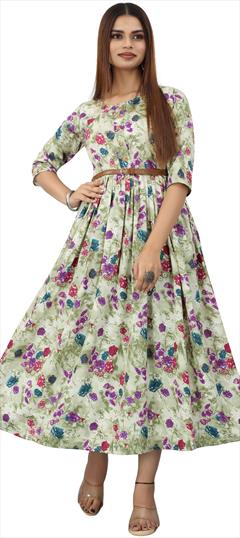 Casual Multicolor color Kurti in Crepe Silk fabric with Anarkali, Elbow Sleeve Floral, Printed work : 1859944