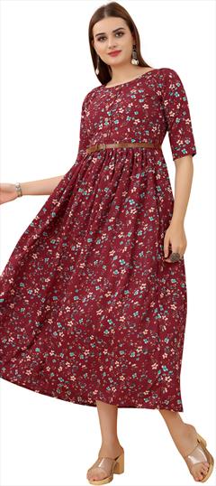 Casual Multicolor color Kurti in Crepe Silk fabric with Anarkali, Elbow Sleeve Floral, Printed work : 1859949