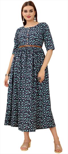 Casual Multicolor color Kurti in Crepe Silk fabric with Anarkali, Elbow Sleeve Printed work : 1859950