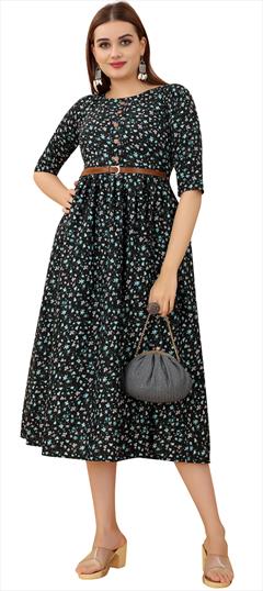 Casual Multicolor color Kurti in Crepe Silk fabric with Anarkali, Elbow Sleeve Floral, Printed work : 1859952