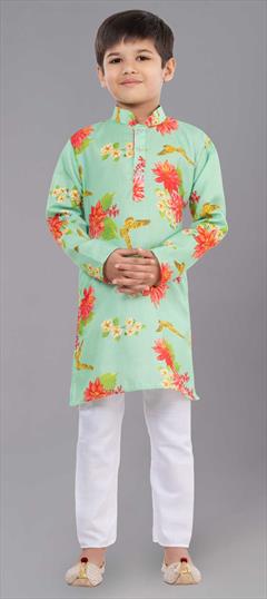 Green color Boys Kurta Pyjama in Cotton fabric with Digital Print, Floral work : 1859958