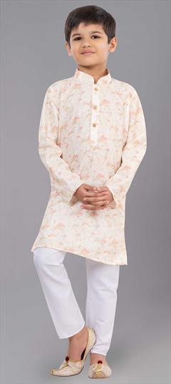 Beige and Brown color Boys Kurta Pyjama in Polyester Silk fabric with Digital Print, Sequence, Thread work : 1859975