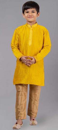 Yellow color Boys Kurta Pyjama in Cotton fabric with Embroidered, Resham, Thread work : 1860014