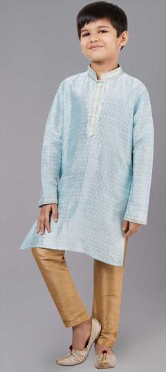 Blue color Boys Kurta Pyjama in Cotton fabric with Embroidered, Resham, Thread work : 1860019