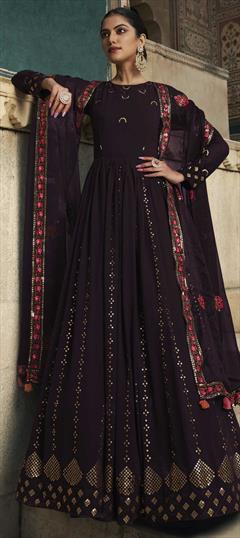 Designer, Party Wear Purple and Violet color Gown in Georgette fabric with Anarkali Embroidered, Sequence, Thread work : 1860050