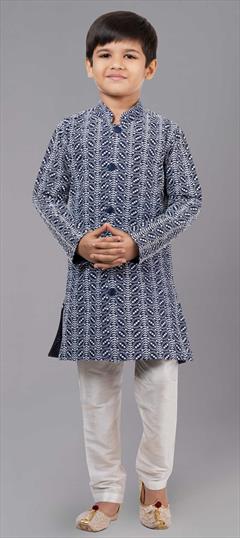 Blue color Boys Kurta Pyjama in Silk cotton fabric with Embroidered work : 1860059
