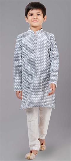 Black and Grey color Boys Kurta Pyjama in Georgette fabric with Embroidered work : 1860065