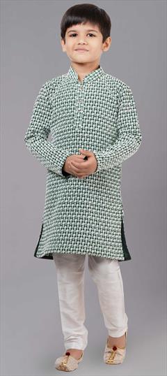 Green color Boys Kurta Pyjama in Georgette fabric with Embroidered work : 1860068