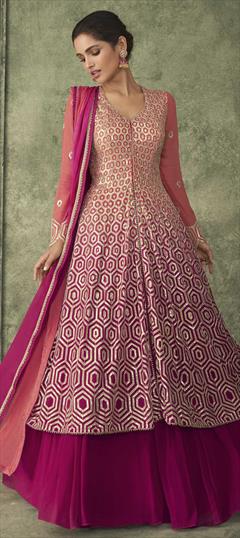 Pink and Majenta, Red and Maroon color Long Lehenga Choli in Georgette fabric with Sequence, Thread work : 1860244