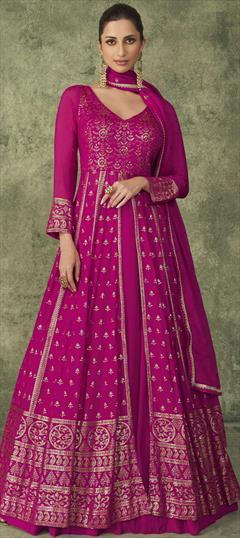 Festive, Reception Pink and Majenta color Long Lehenga Choli in Georgette fabric with Sequence, Thread work : 1860245