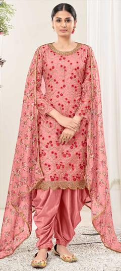 Festive, Party Wear, Reception Pink and Majenta color Salwar Kameez in Net fabric with Patiala, Straight Embroidered, Sequence, Thread, Zari work : 1860247