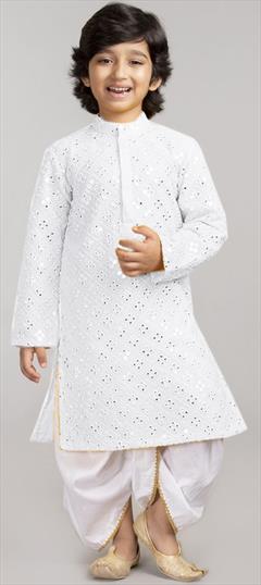 White and Off White color Boys Dhoti Kurta in Georgette fabric with Embroidered, Mirror, Thread work : 1860258