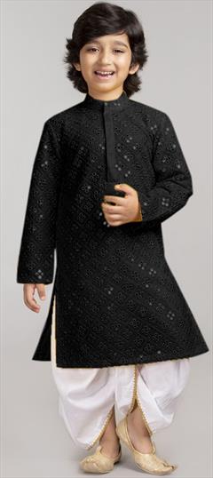 Black and Grey color Boys Dhoti Kurta in Georgette fabric with Embroidered, Mirror, Thread work : 1860261