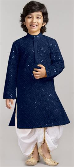 Blue color Boys Dhoti Kurta in Georgette fabric with Embroidered, Mirror, Thread work : 1860263