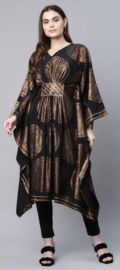Black and Grey color Kaftan in Crepe Silk fabric with Foil Print work : 1860570