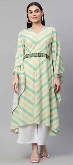 Green color Kaftan in Crepe Silk fabric with Digital Print work : 1860571