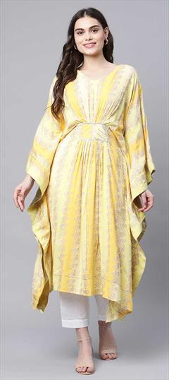 Yellow color Kaftan in Rayon fabric with Printed work : 1860574