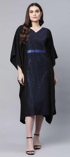 Black and Grey color Kaftan in Crepe Silk fabric with Printed work : 1860583