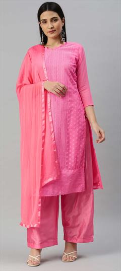 Festive Pink and Majenta color Salwar Kameez in Georgette fabric with Straight Embroidered work : 1860673