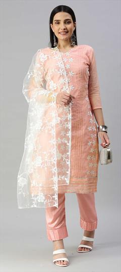 Festive Pink and Majenta color Salwar Kameez in Chanderi Silk fabric with Straight Embroidered work : 1860760