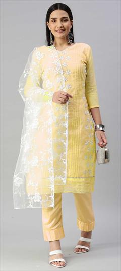 Festive Yellow color Salwar Kameez in Chanderi Silk fabric with Straight Embroidered work : 1860762