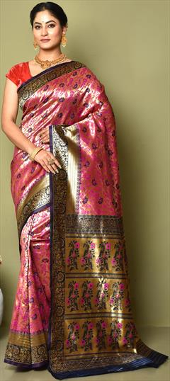 Festive, Traditional Blue, Pink and Majenta color Saree in Kanjeevaram Silk fabric with Classic Weaving, Zari work : 1860777