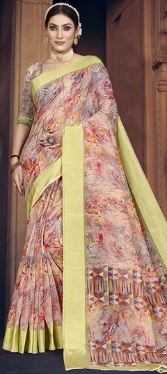 Traditional Multicolor color Saree in Cotton fabric with Bengali Digital Print work : 1860810