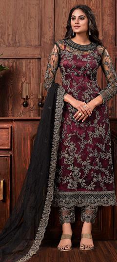 Bollywood Pink and Majenta color Salwar Kameez in Net fabric with Straight Embroidered, Stone, Thread, Zari work : 1860905