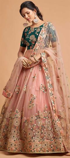 Bollywood Pink and Majenta color Lehenga in Net fabric with A Line Embroidered, Sequence, Thread work : 1860934