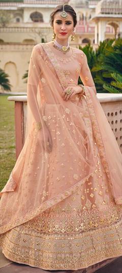 Bollywood Pink and Majenta color Lehenga in Net fabric with Embroidered, Gota Patti, Thread work : 1860980