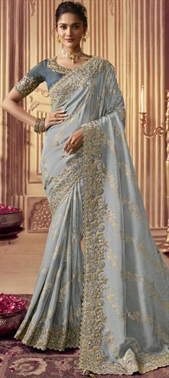 Mehendi Sangeet, Reception Blue color Saree in Viscose fabric with Classic Embroidered, Sequence, Zari work : 1861018