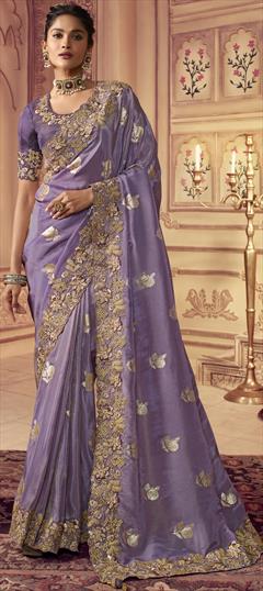 Mehendi Sangeet, Reception Purple and Violet color Saree in Viscose fabric with Classic Embroidered, Sequence, Zari work : 1861019