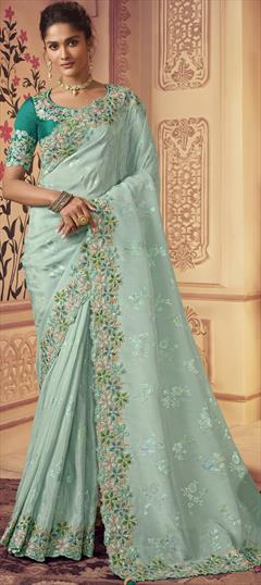 Mehendi Sangeet, Reception Green color Saree in Viscose fabric with Classic Embroidered, Sequence, Zari work : 1861035