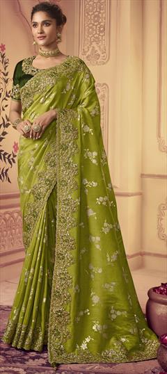 Mehendi Sangeet, Reception Green color Saree in Viscose fabric with Classic Embroidered, Sequence, Zari work : 1861038