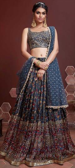 Bollywood Blue color Lehenga in Art Silk fabric with Embroidered, Printed, Thread work : 1861091