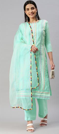 Casual Blue color Salwar Kameez in Cotton fabric with Straight Embroidered, Thread work : 1861094