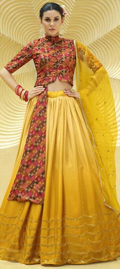Festive, Navratri Yellow color Ready to Wear Lehenga in Crepe Silk fabric with A Line Foil Print, Sequence work : 1861123