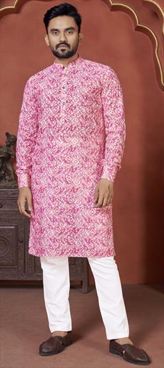 Pink and Majenta color Kurta Pyjamas in Cotton fabric with Digital Print, Sequence work : 1861160