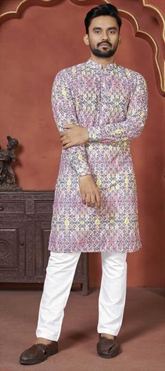 Multicolor color Kurta Pyjamas in Cotton fabric with Digital Print, Sequence work : 1861162
