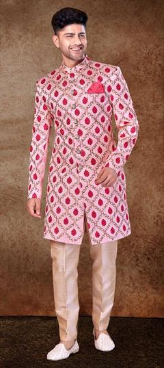 Pink and Majenta color Sherwani in Art Silk fabric with Embroidered, Resham, Thread, Zari work : 1861179
