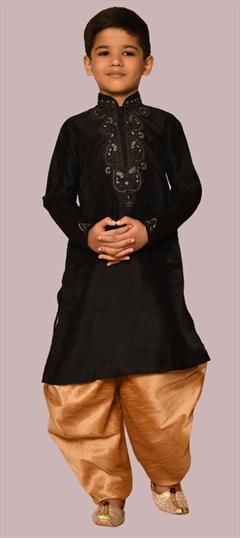 Black and Grey color Boys Dhoti Kurta in Art Silk fabric with Embroidered, Resham work : 1861265