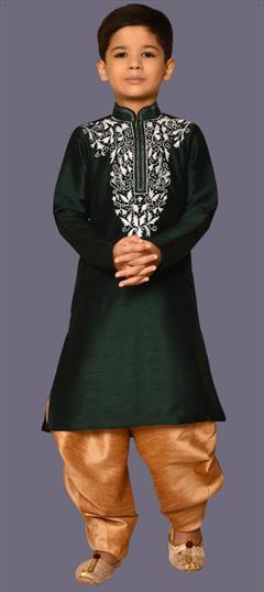 Green color Boys Dhoti Kurta in Art Silk fabric with Thread work : 1861267