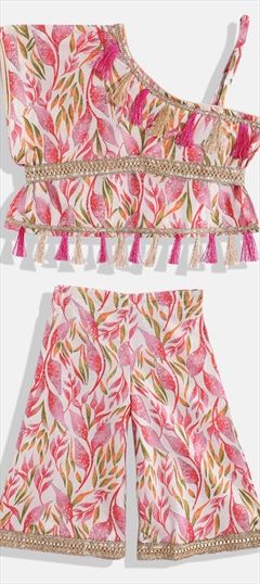 Festive, Summer Multicolor color Girls Top with Bottom in Cotton fabric with Palazzo Gota Patti, Printed, Thread, Zari work : 1861468